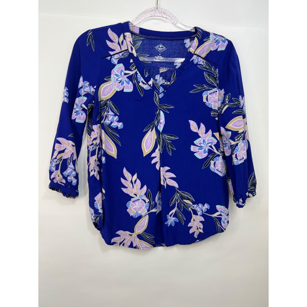 St. John's Bay Purple Floral V-neck Blouse 3/4 Sleeve Womens Size S
